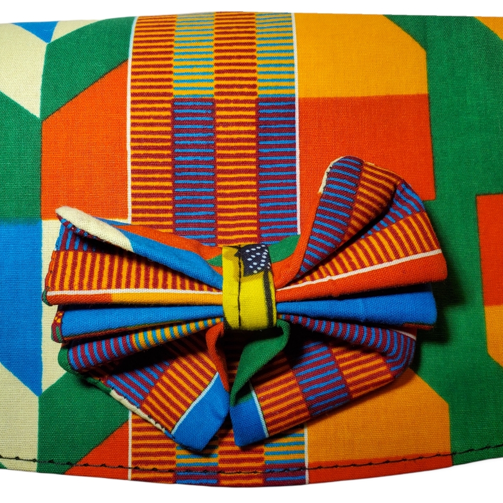 African Tribal Multicolored Fabric Clutch Purse with Chain and Bow - Picture 2 of 6
